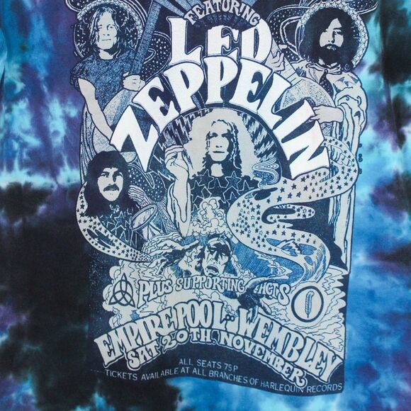 Blue Tie Dye Led Zeppelin Liquid Blue Wembley Tee Large - Picture 4 of 6